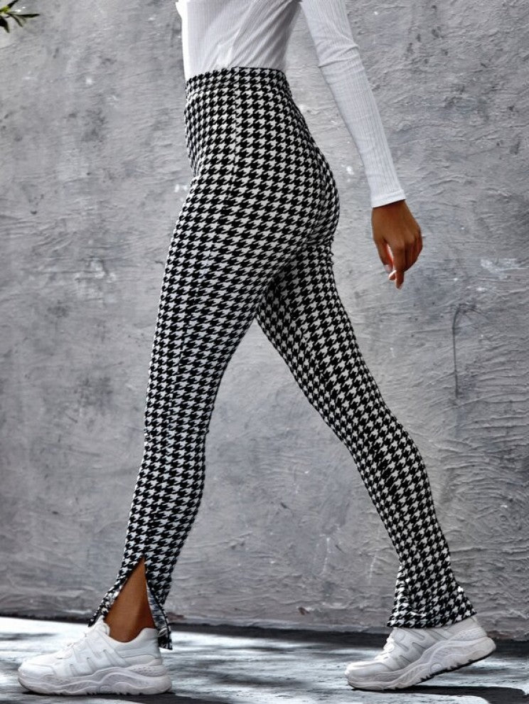SHEIN Split Hem Houndstooth Pants