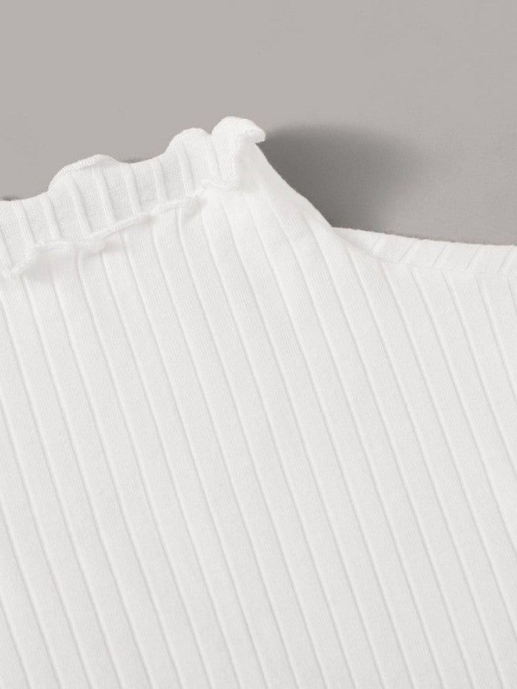 SHEIN Ribbed Mock Neck Lettuce-Edge Top