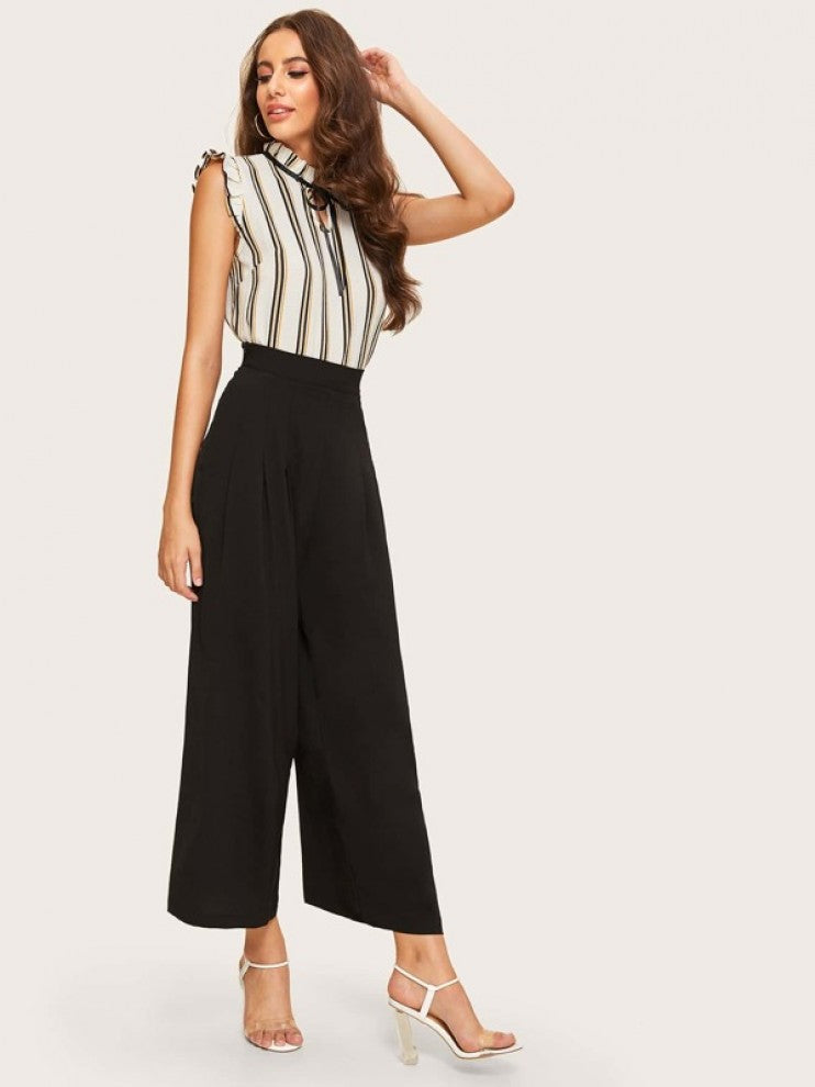 SHEIN Zip Side Slant Pocket Wide Leg Trousers