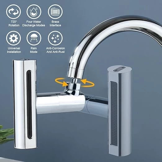 Waterfall Kitchen Faucet, 4 Modes 360° Rotation Kitchen Faucet Spray Head