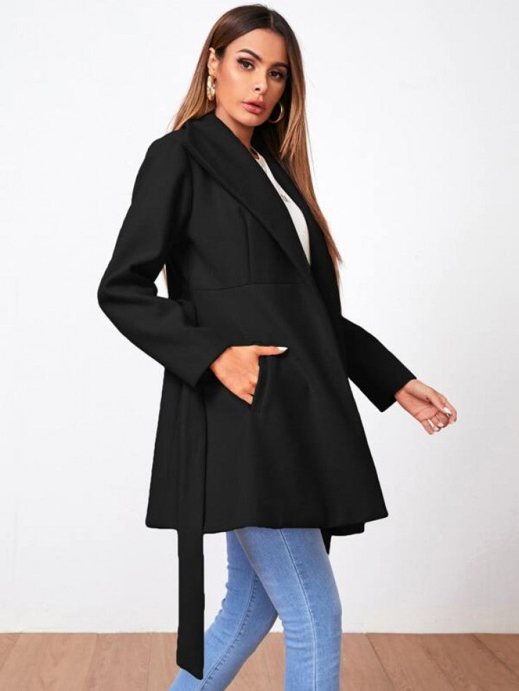 SHEIN Waterfall Neck Self Belt Coat