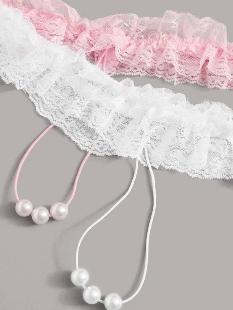 4pack Faux Pearl Ruffle Lace Panty Set