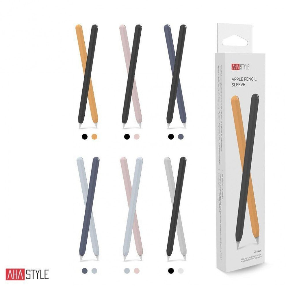 AhaStyle Silicone Apple Pencil Sleeve (2Pack) - Black/Orange