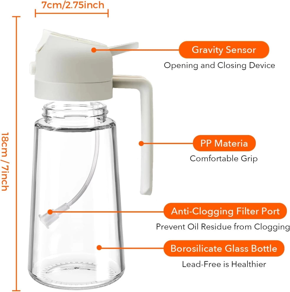 2-in-1 Oil Sprayer & Dispenser Bottle – (500ml) Premium Glass Oil Mister