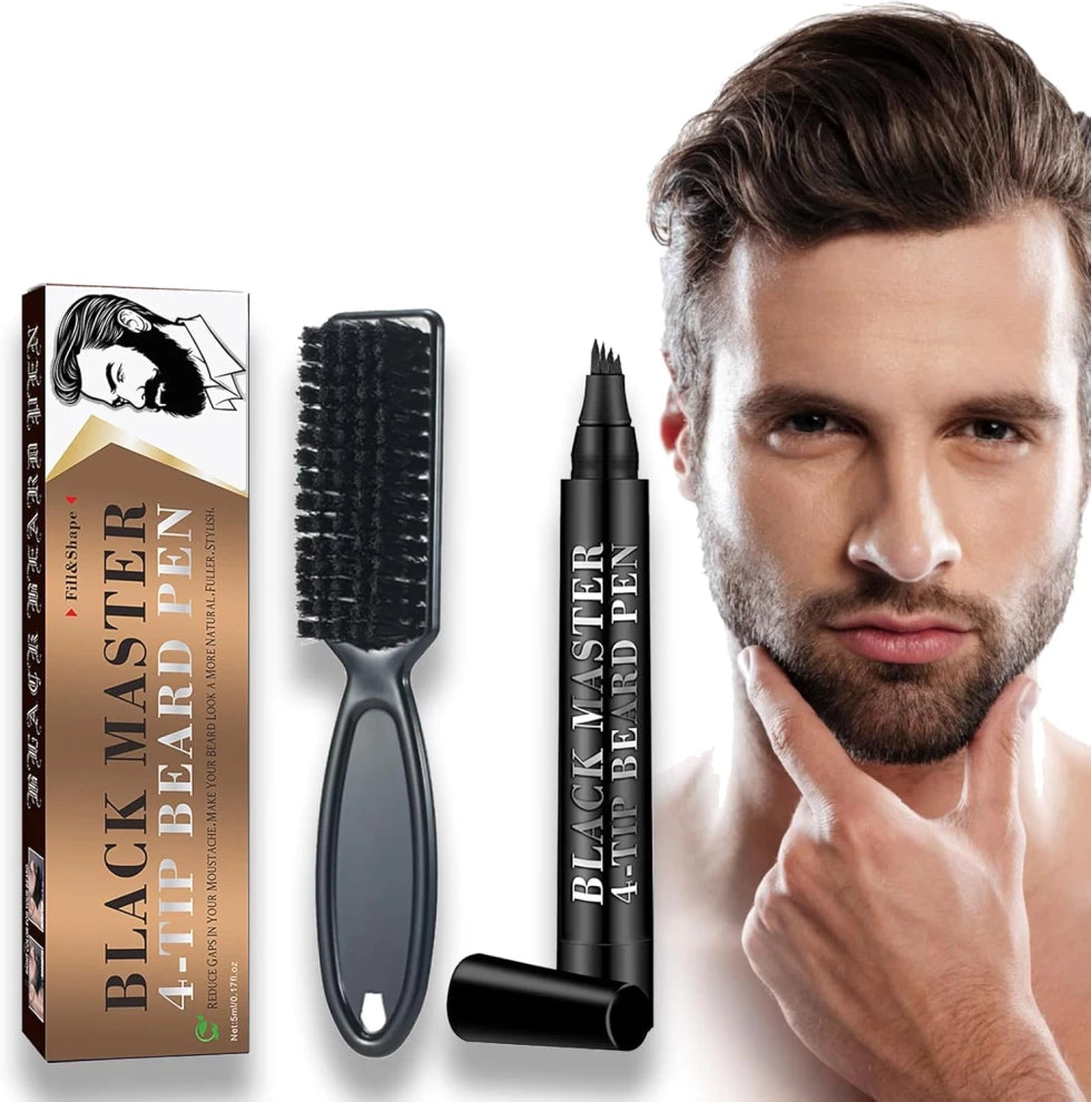 Waterproof Beard Filling Pen with Beard Brush Black