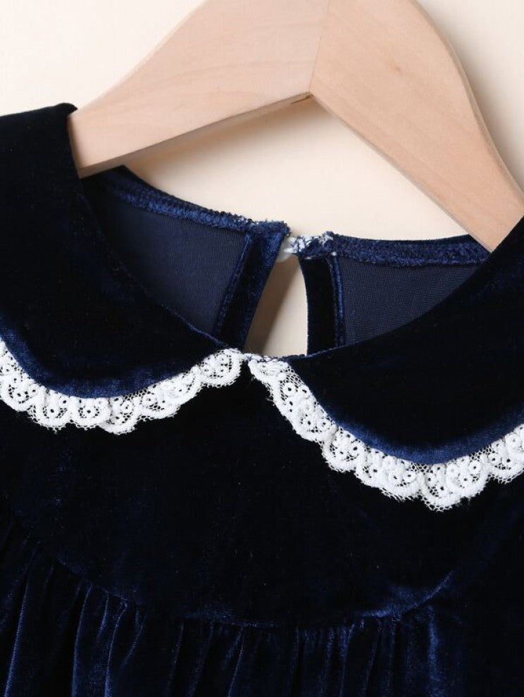 Toddler Girls Peter Pan Collar Velvet Smock Dress