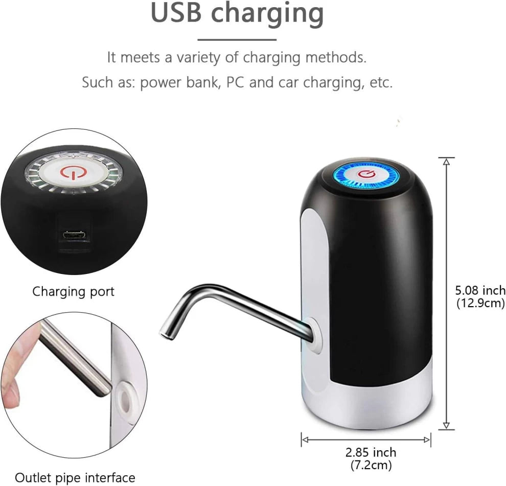 Water Bottle Pump – USB Charging Automatic Dispenser (Black)