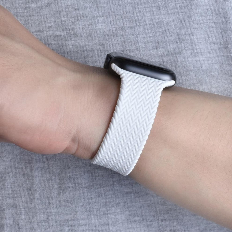 Braided Solo Loop Silicone Watchband For Apple watch- white