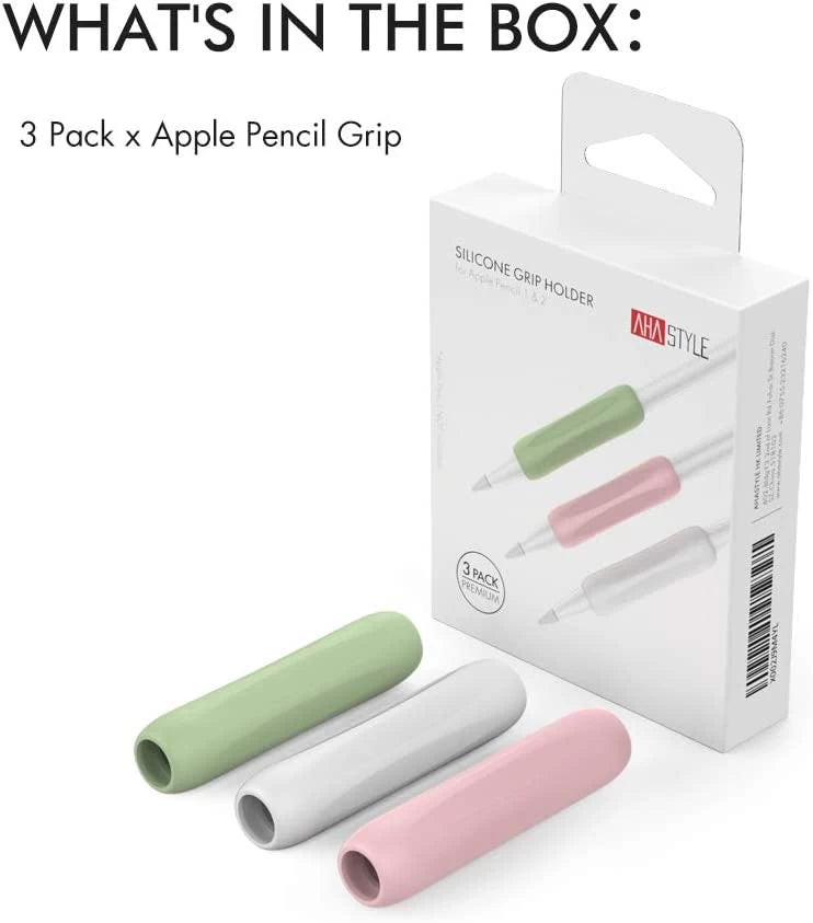 AHASTYLE 3 Pack Apple Pencil Grips Silicone Holder Sleeve Compatible with Apple Pencil 1st and 2nd Generation (White,Green,Pink)
