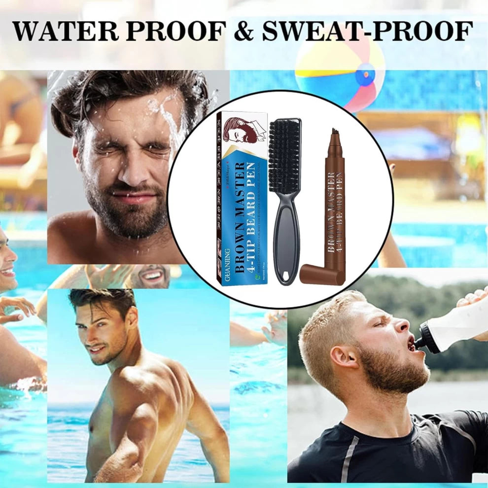Waterproof Beard Filling Pen with Beard Brush – Brown