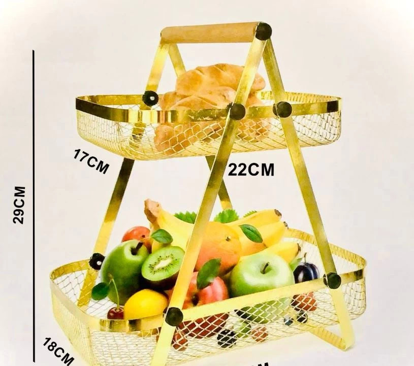 2-Tier Gold Metal Fruit Basket Stand