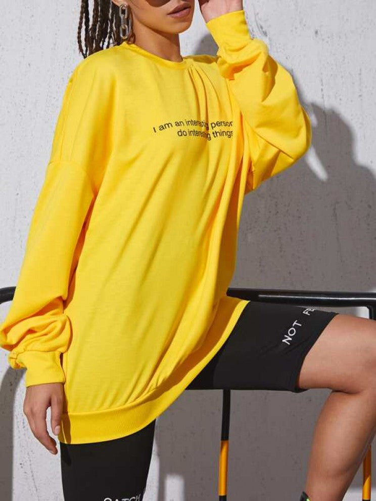 Slogan Graphic Oversized Longline Sweatshirt