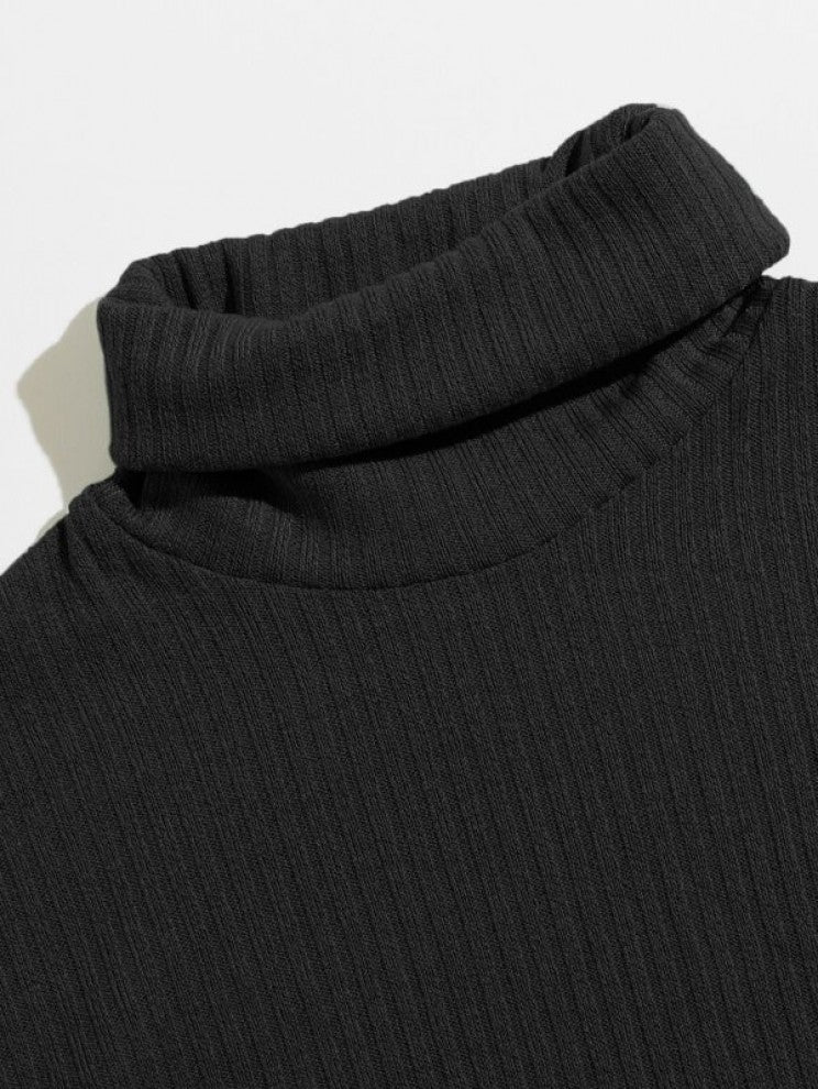 SHEIN Turtle Neck Bell Sleeve Lettuce Trim Rib-knit Top