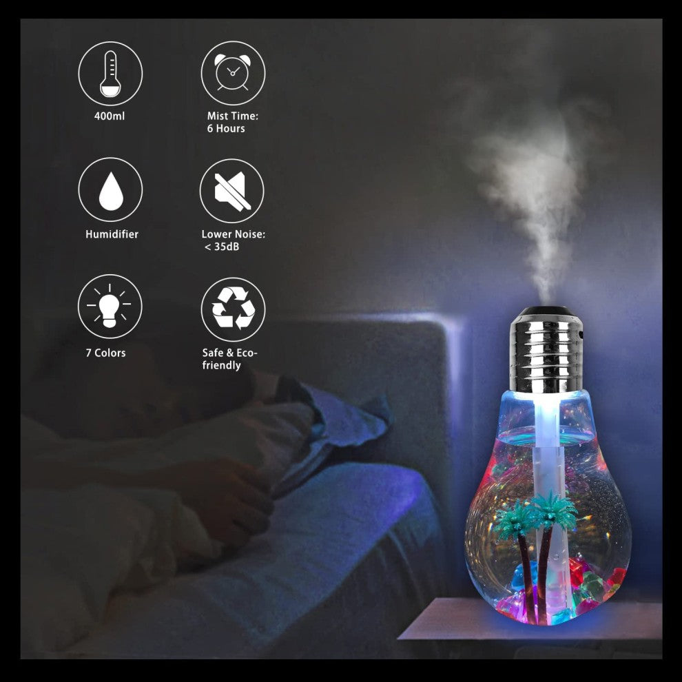 USB Air Humidifier Bulb with 3 Colors Lamp Shape Decorative
