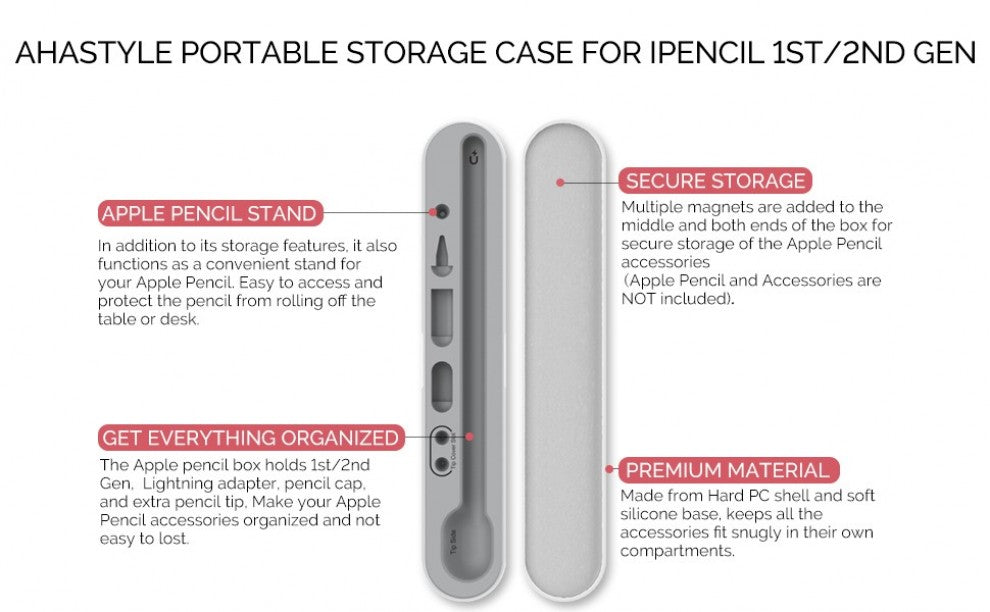 AhaStyle Carrying Case for Apple Pencil 1st/2nd-White