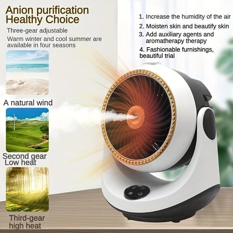 2-in-1 Electric Cooling and Heating Desktop Fan with Remote