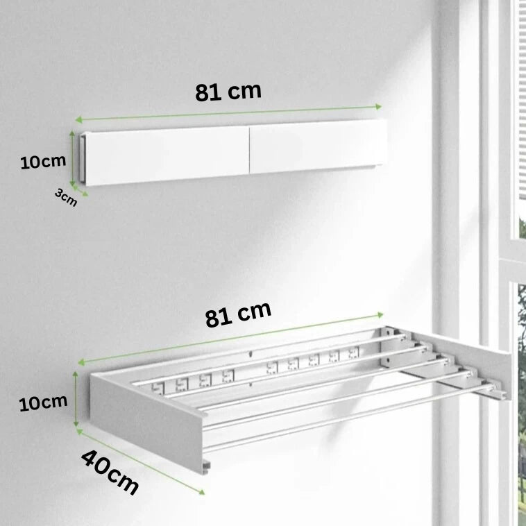 Wall mounted foldaway rail for drying clothes-81cm