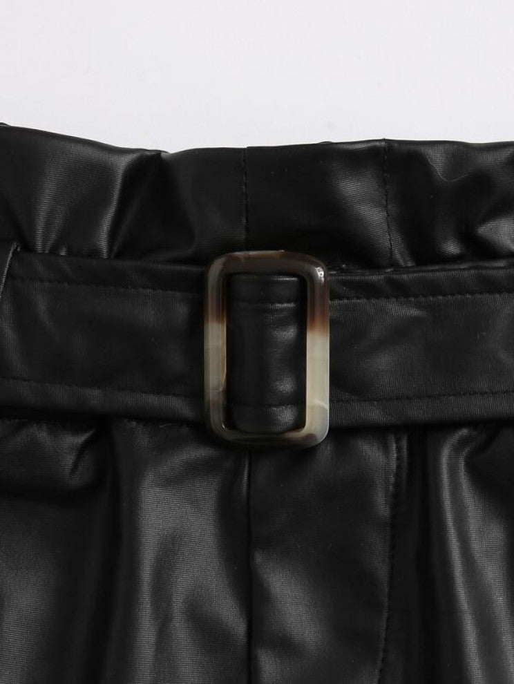 Toddler Girls Belted PU Leather Skirt