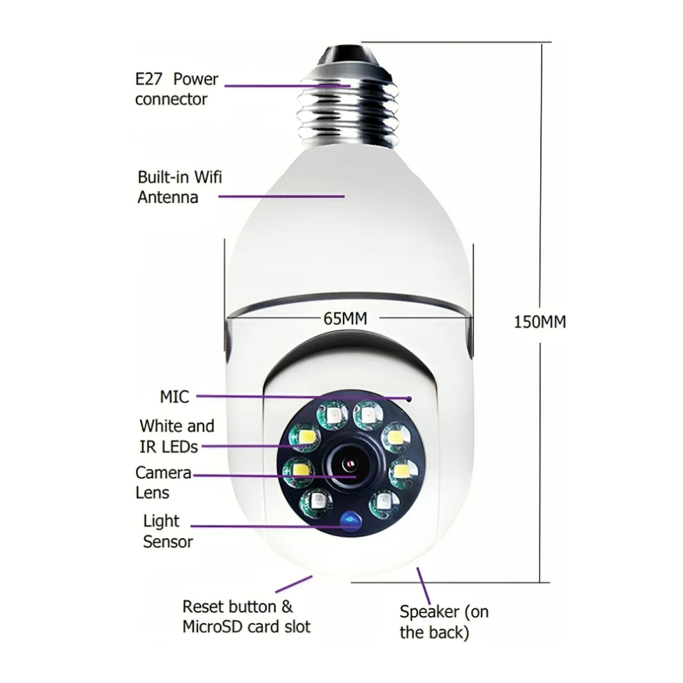 4G Wireless Wifi 180 Degree Panoramic 7Day Bulb Camera