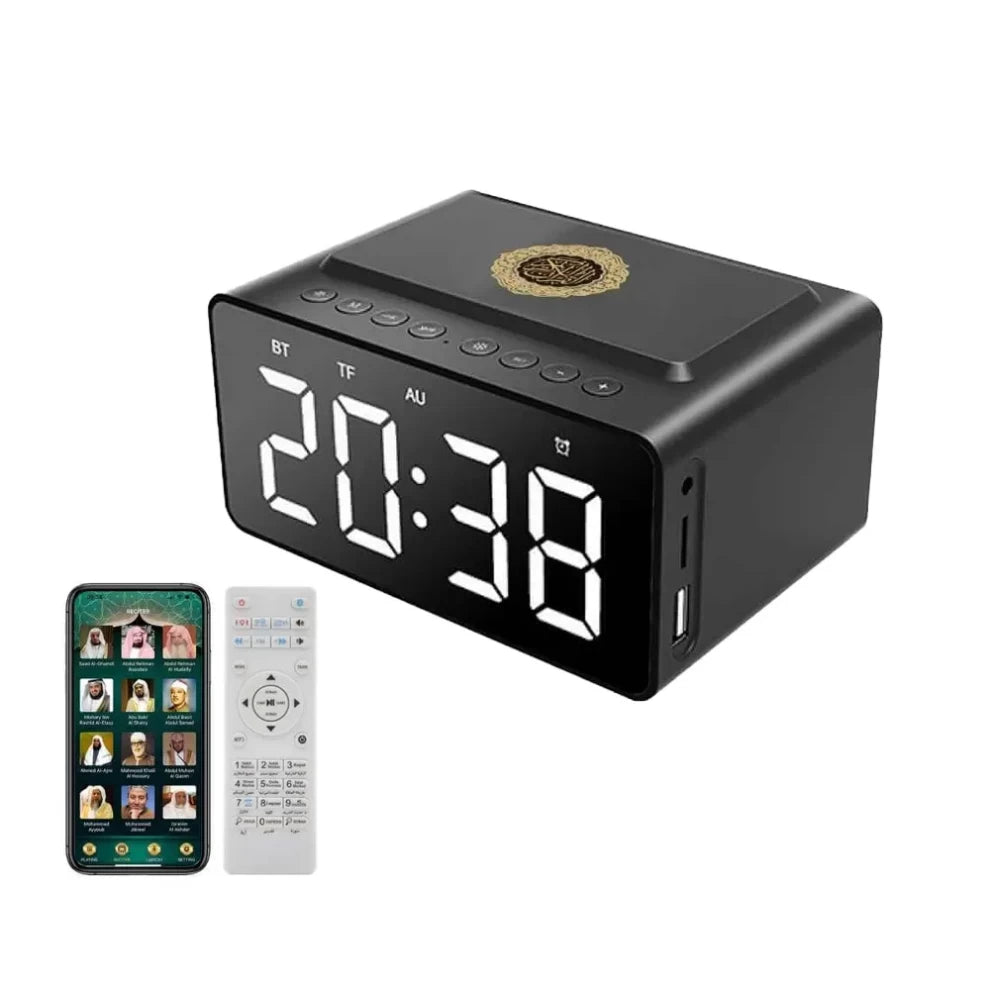 Telawah Quran Speaker with Digital Azan Clock High-Quality Audio Multiple Reciters Prayer Time Reminder