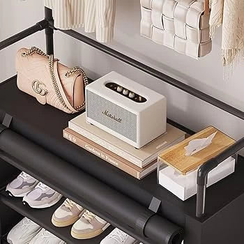 Shelf with Cover Multi-Hanging Rack for Shoes , Stylish & Space-Saving - 4 Layers, 60cm Width, Dustproof, Assembled (Black)