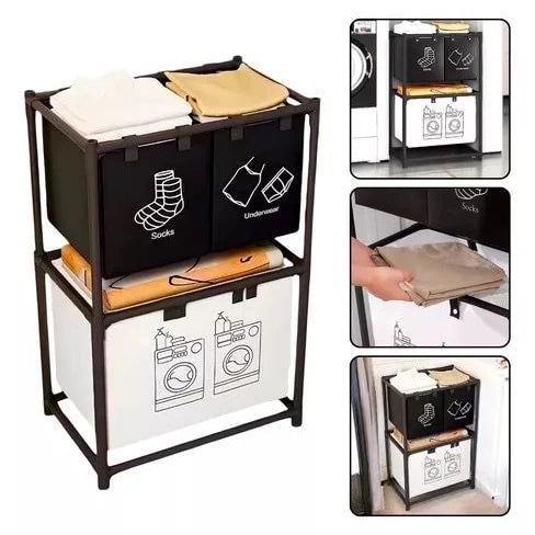4-Bag Laundry Sorting Basket – 2-Tier Organizer with Rolling Wheels