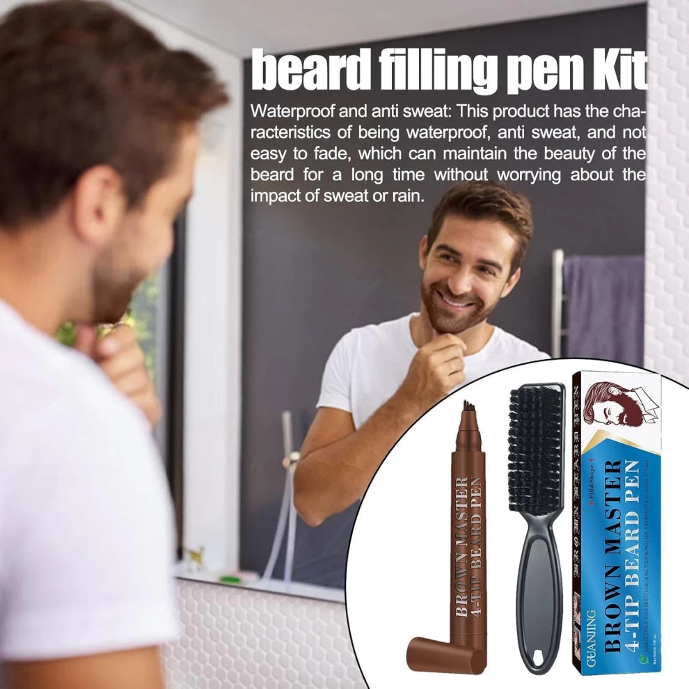 Waterproof Beard Filling Pen with Beard Brush – Brown