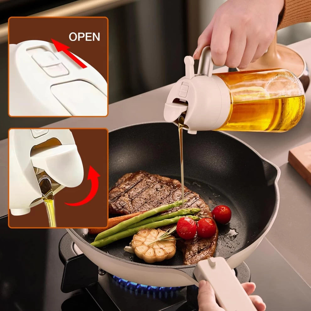 2-in-1 Oil Sprayer & Dispenser Bottle – (500ml) Premium Glass Oil Mister