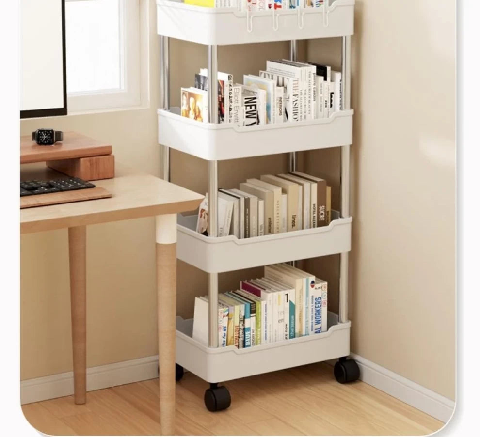 4-Tier Kitchen Trolley Fruit & Vegetable Basket Storage Rack White -91cm