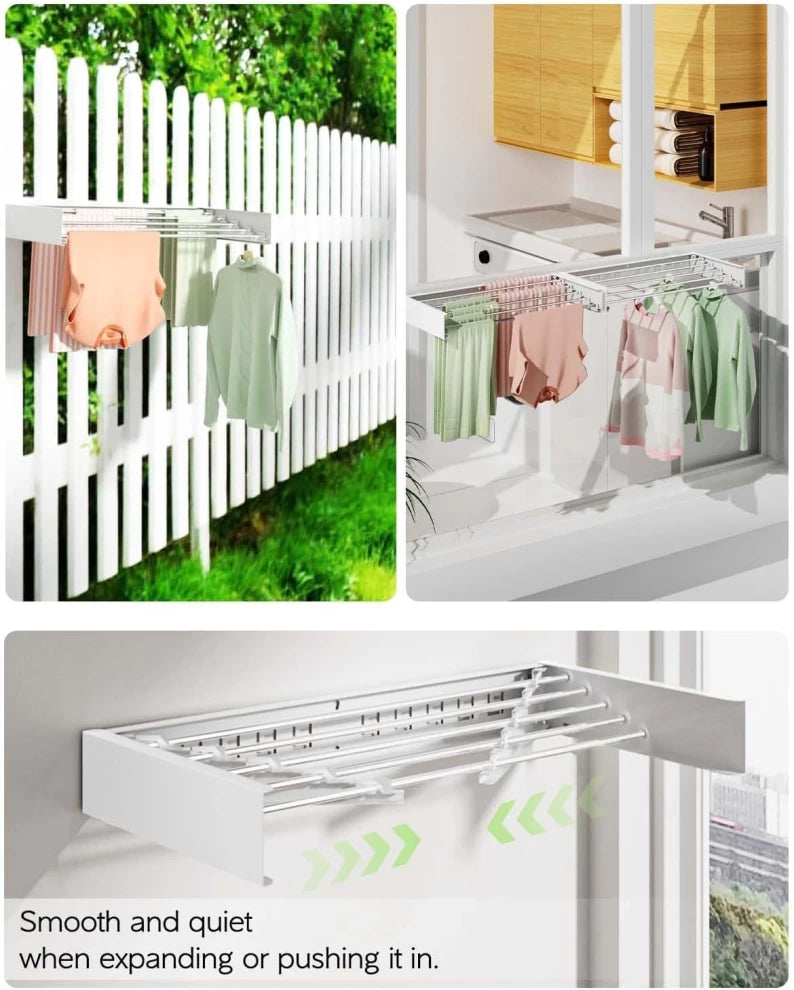 Wall mounted foldaway rail for drying clothes-81cm