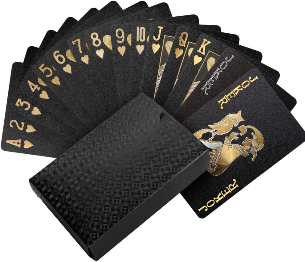 2Psc Black-Gold Playing Cards Waterproof Black