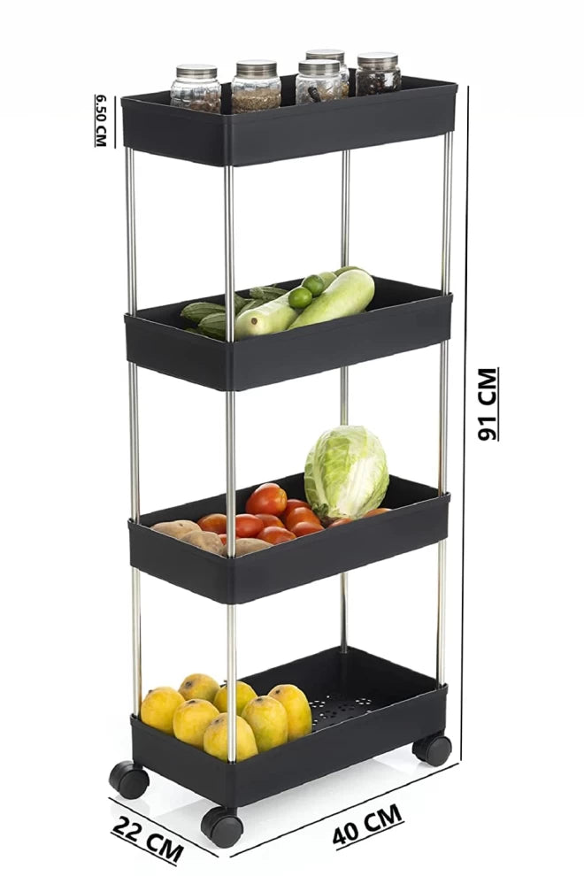 4-Tier Kitchen Trolley Fruit & Vegetable Basket Storage Rack-91cm