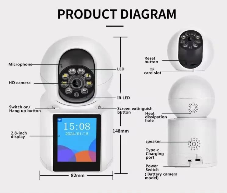 كاميرا الذكية بدقة 3MP مع شاشة 2.8 إنش ومكالمات مرئية
