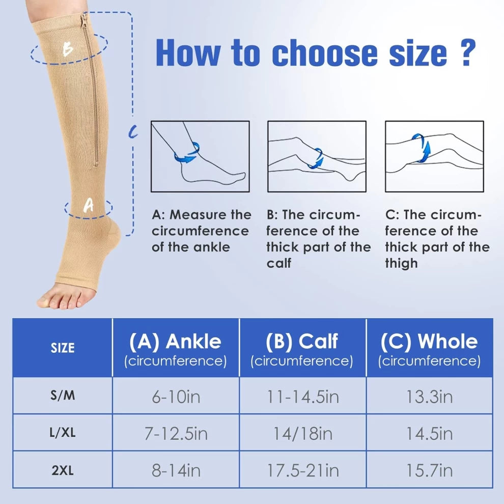 Zipper Compression Socks with Open Toe