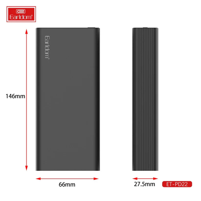 Earldom PD22 Power Bank – 20000mAh | 20W Fast Charging | Black