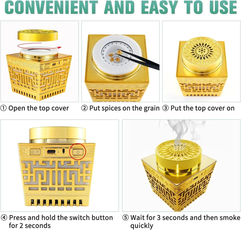 3-in-1 Electric Bluetooth Bakhoor Burner With Quran Speaker Lamp Azan Clock Rechargeable Oud Holder