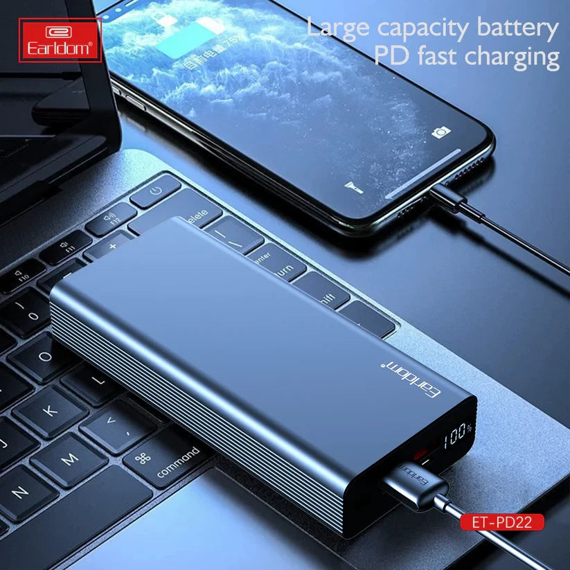 Earldom PD22 Power Bank – 20000mAh | 20W Fast Charging | Black