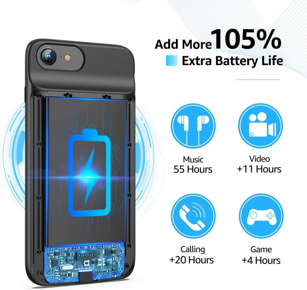 Battery Case For iPhone 6/6s/7/8/SE2 black (3200mah)