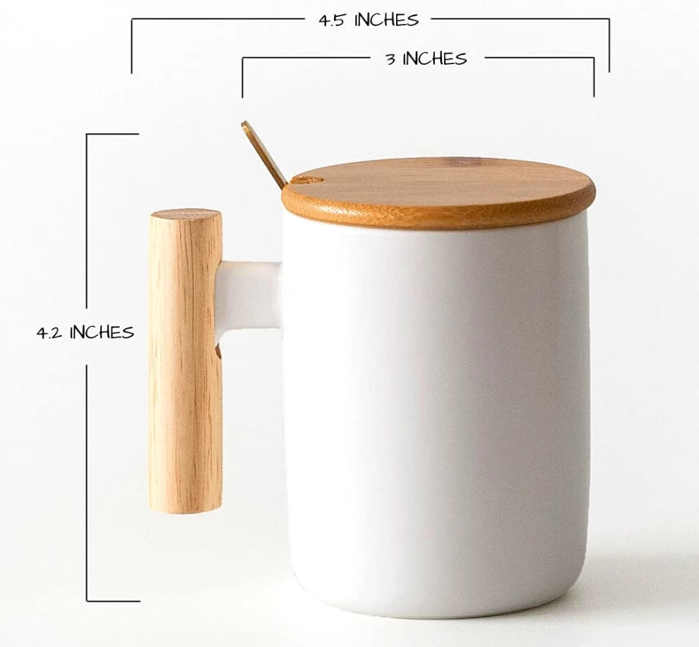 Ceramic Coffee Mug Gift Set Wooden Handle-300Ml