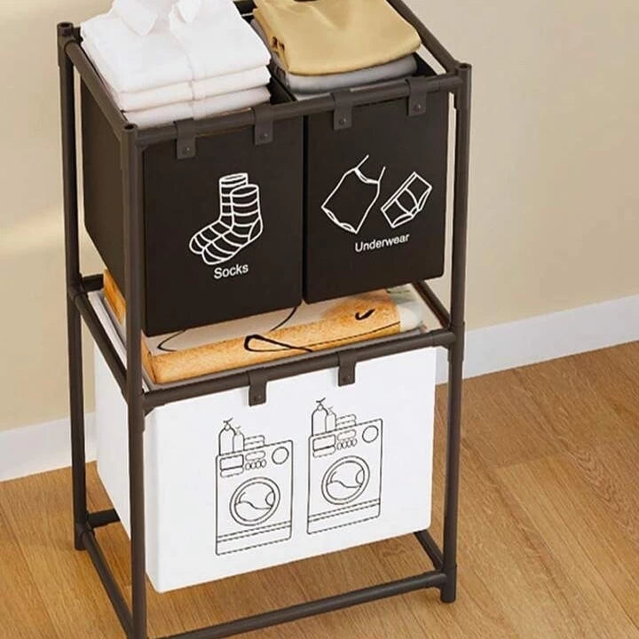 4-Bag Laundry Sorting Basket – 2-Tier Organizer with Rolling Wheels