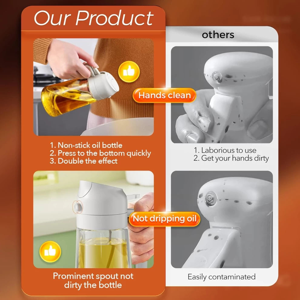 2-in-1 Oil Sprayer & Dispenser Bottle – (500ml) Premium Glass Oil Mister
