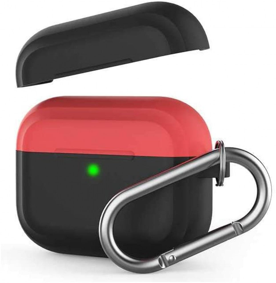 AhaStyle Premium Silicone Two Toned Keychain Case for Airpods Pro - Black/Red