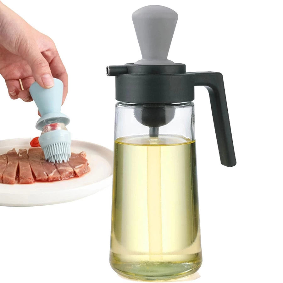 2-in-1 Glass Oil Bottle with Silicone Brush – Oil Dispenser for Cooking & Baking 550ML