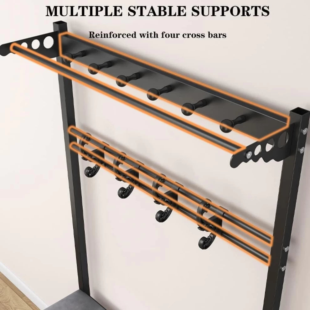 3-in-1 Hall Tree Entryway Coat Rack with Velvet Shoe Bench – Black