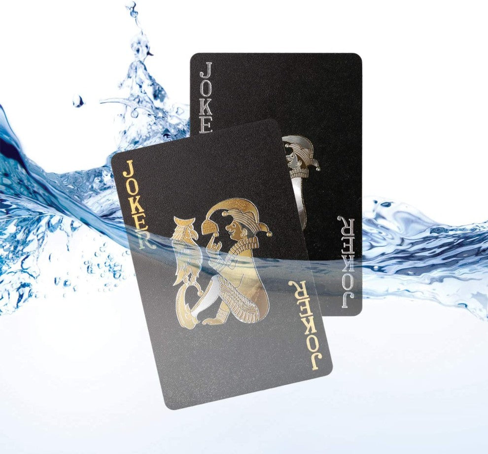 2Psc Black-Gold Playing Cards Waterproof Black