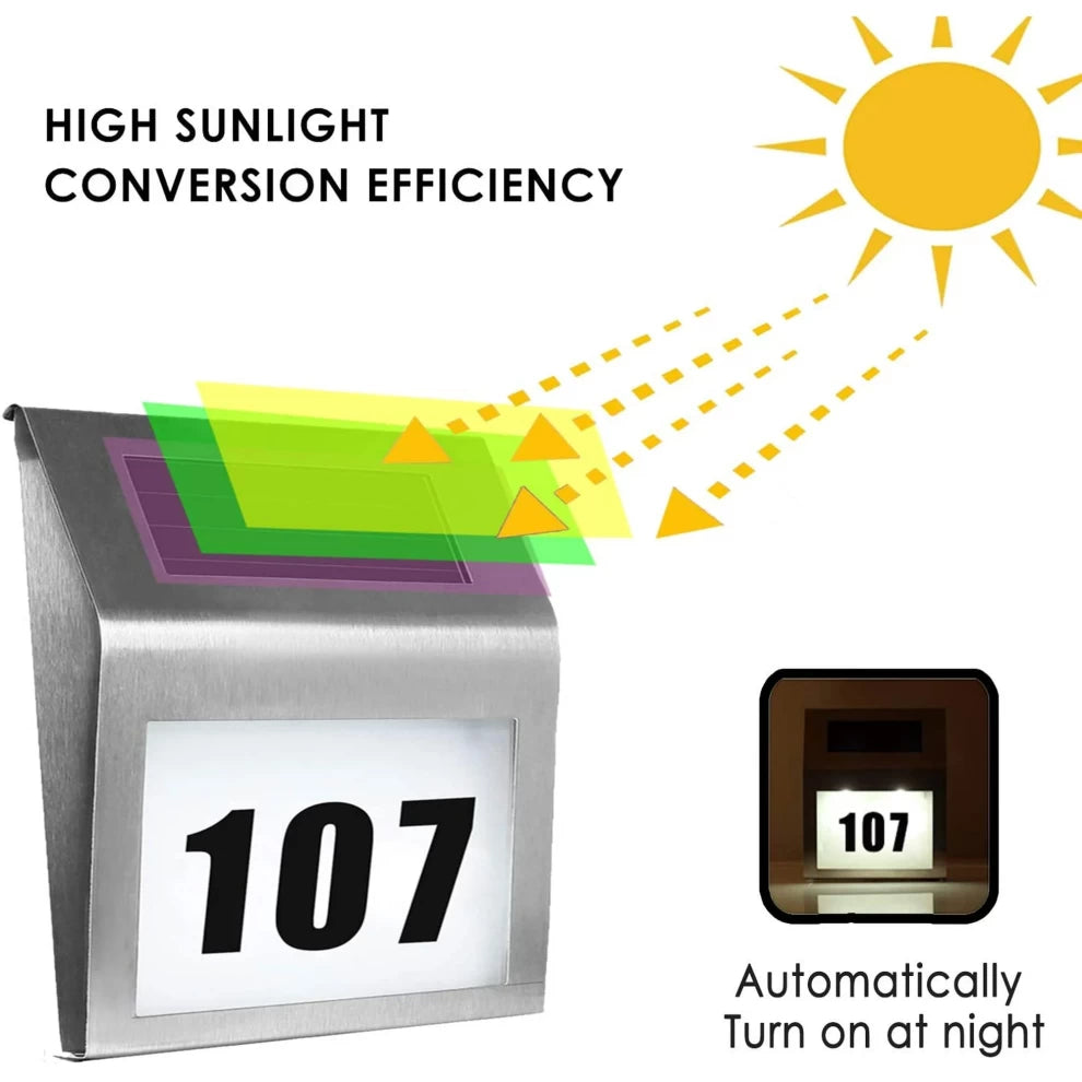 Solar LED House Address Number Light Waterproof Wall Sign -20x18cm