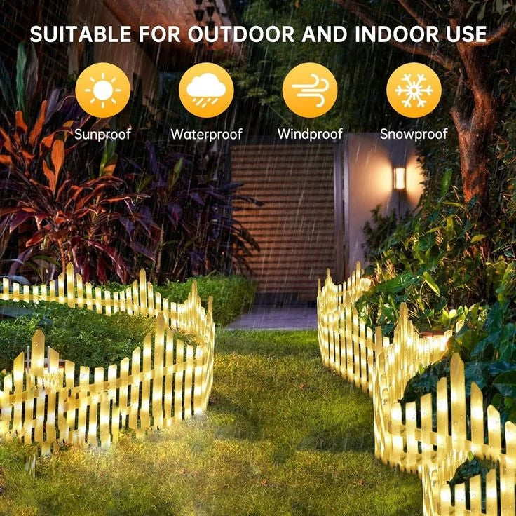 Wave-Shaped Solar LED Lighted Garden Fence – Stylish Outdoor Illumination