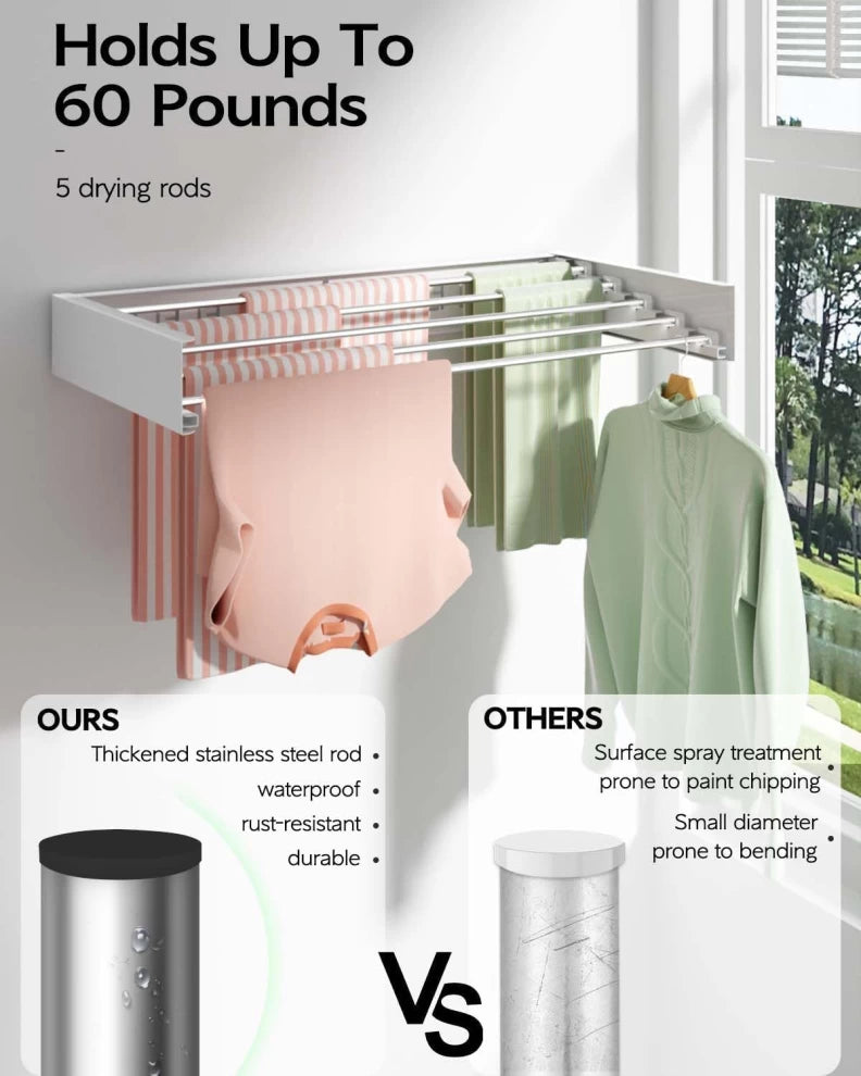 Wall mounted foldaway rail for drying clothes-81cm