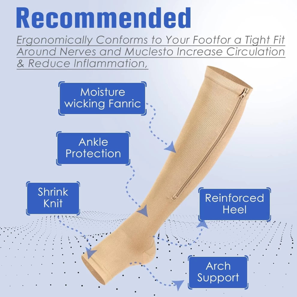 Zipper Compression Socks with Open Toe