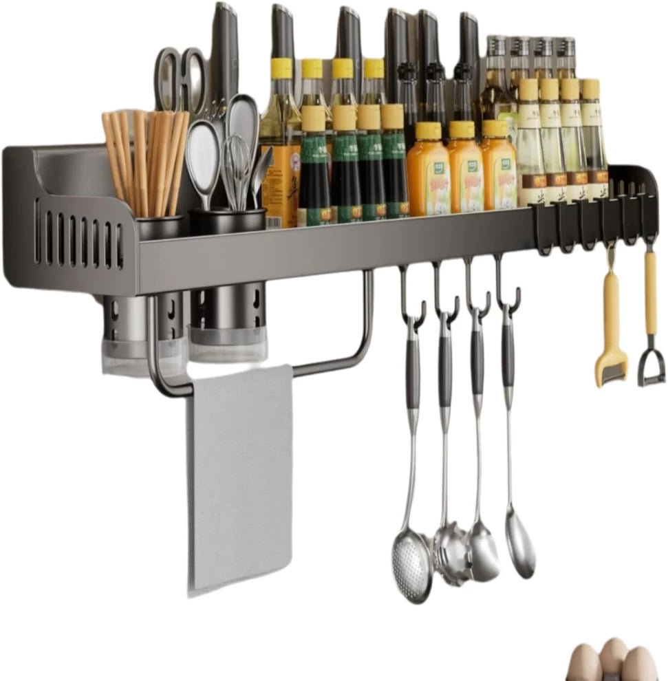 Stainless Steel Spice Rack with Hooks Wall Mount